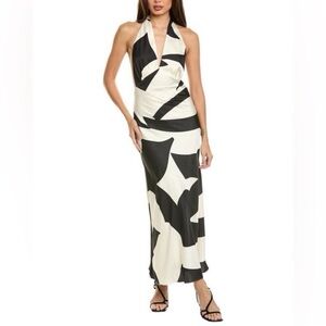 Bardot Black and Cream Halter Maxi Dress